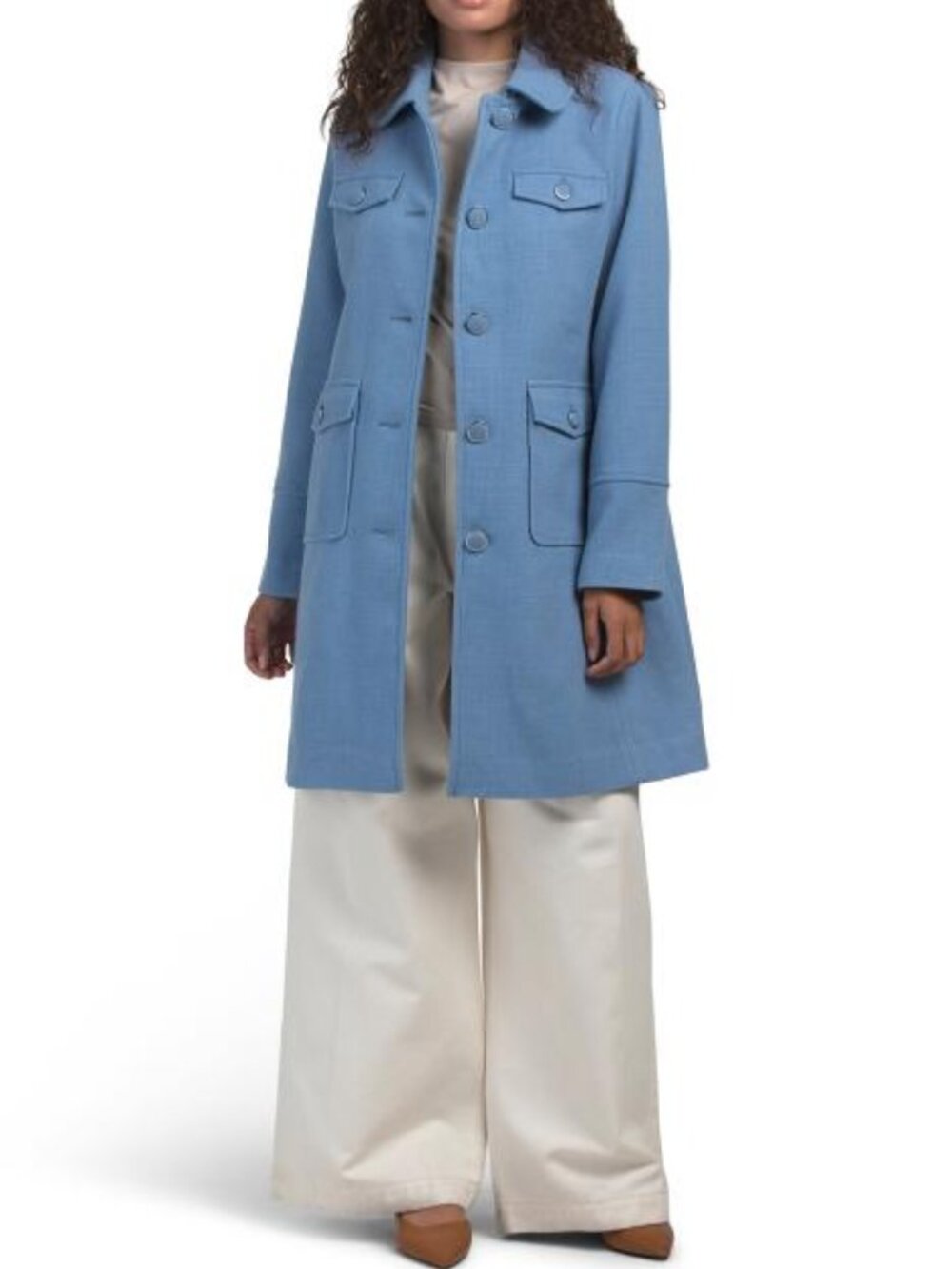 CECE Single Breasted Textured Patch Pocket Coat